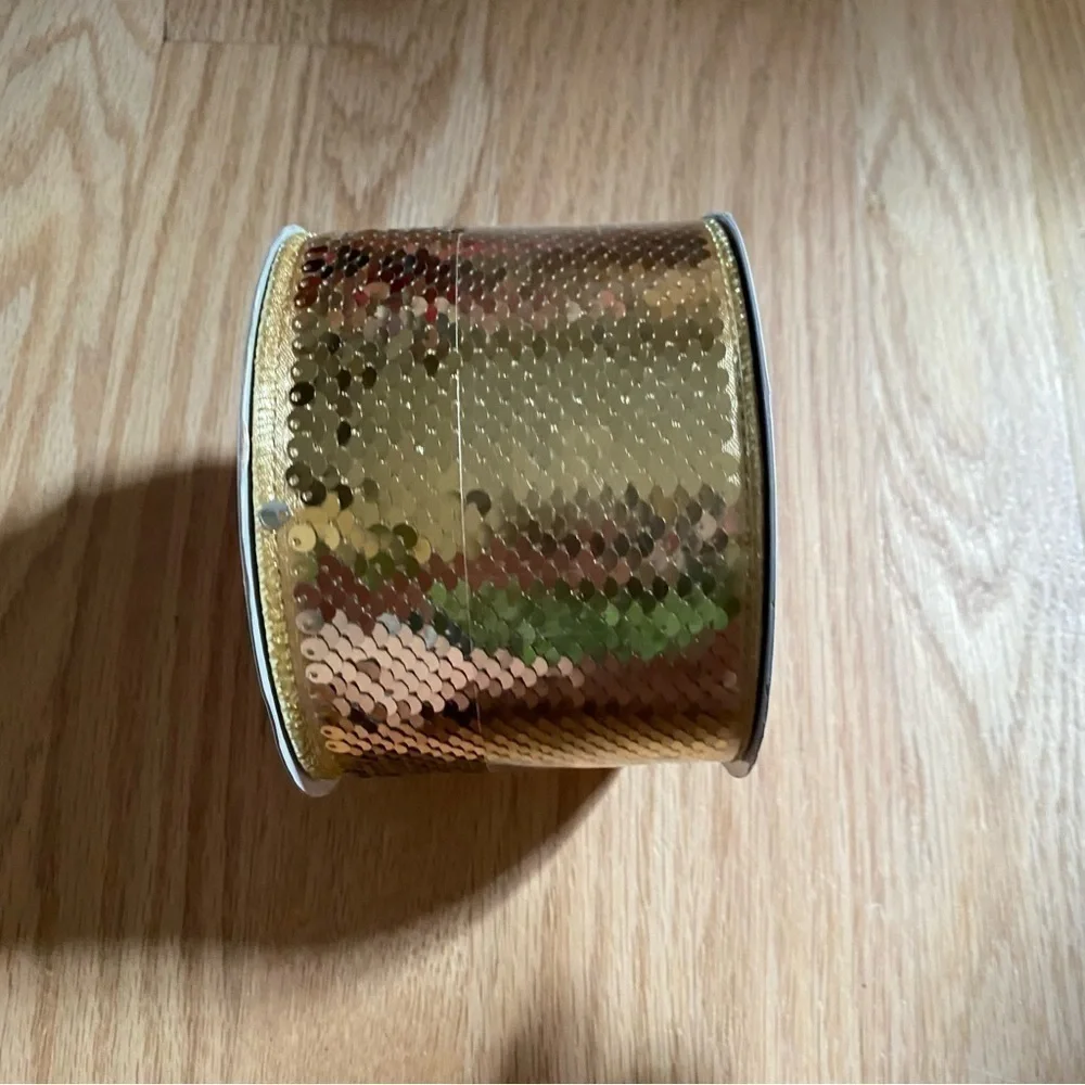 Gold Sequin Ribbon NEW 3.5” x 6ft Wired Ribbon Christmas Craft